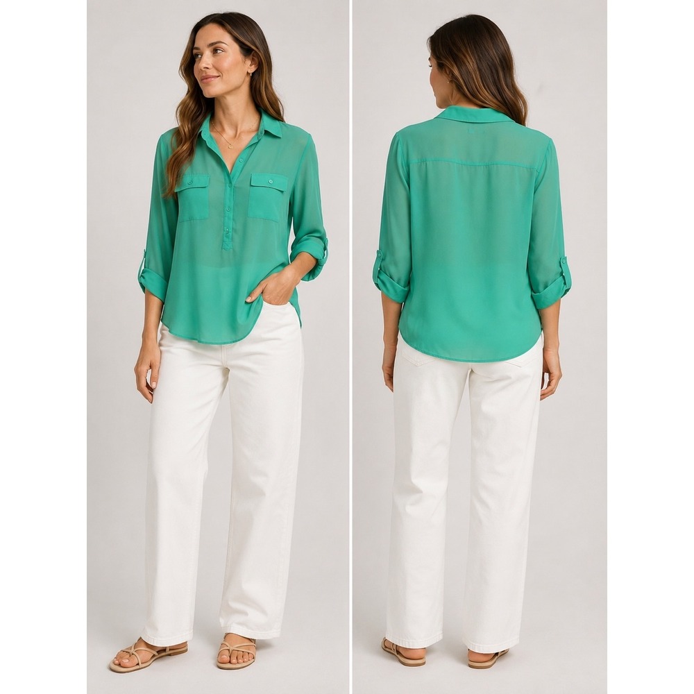 Old Navy Lightweight Utility Blouse Button Up Roll‎ Tab Sleeve Career Casual L